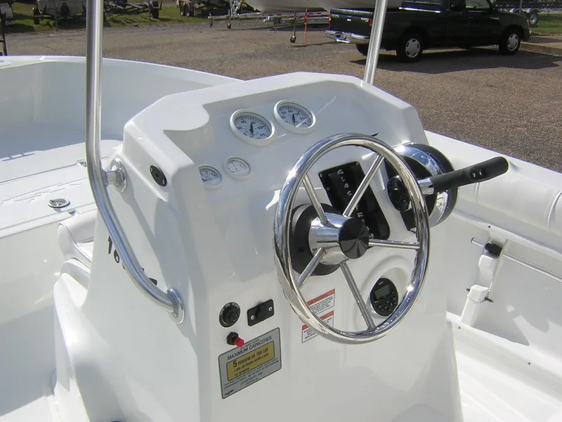 Slide: The Image of 2017 Glasstream 180 CC boat console with steering wheel and gauges. - 7