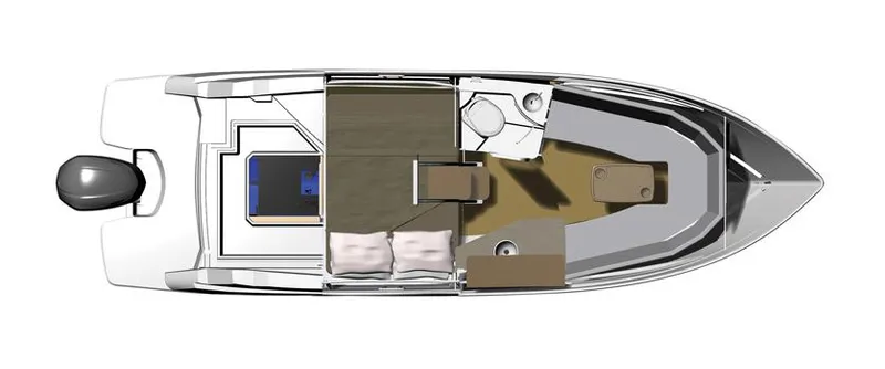 Slide: The Image of Top view of 2025 Regal 26XO boat layout with interior details. - 33