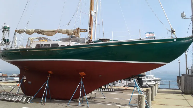 The Image of Vintage 1960 Frans Maas-LeFevre One Off Custom 47 sailboat on dry dock. - 0