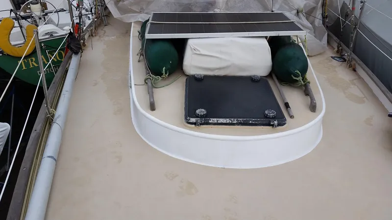 Slide: The Image of Deck of 1960 Frans Maas-LeFevre One Off Custom 47 sailboat with solar panel and hatch. - 22