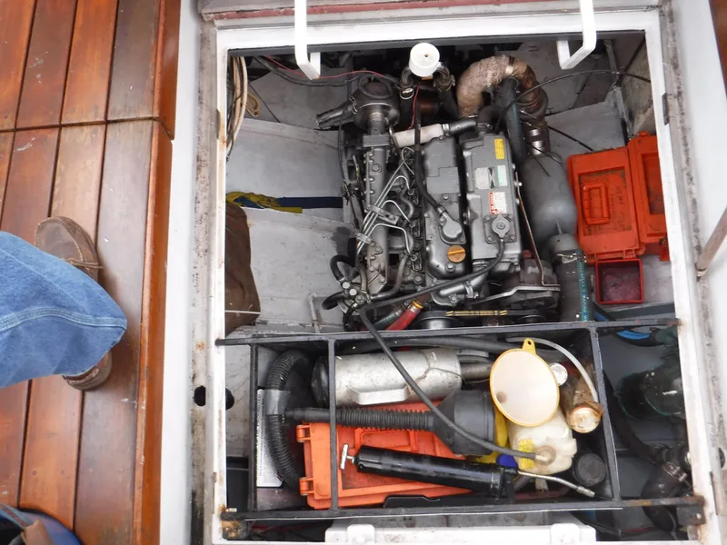 Slide: The Image of Engine compartment of a 1960 Frans Maas-LeFevre One Off Custom 47 sailboat, showing detailed machinery. - 30