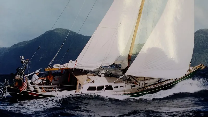 Slide: The Image of Sailing yacht "One Off Custom 47" navigating rough seas, 1960 model by Frans Maas-LeFevre. - 39