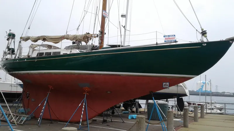 Slide: The Image of Vintage 1960 Frans Maas-LeFevre One Off Custom 47 sailboat on dry dock. - 41