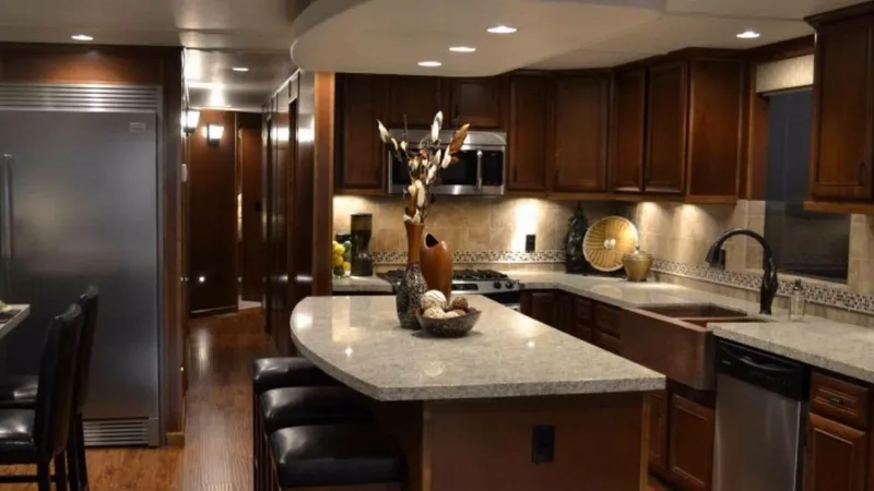 Slide: The Image of Luxurious kitchen interior in a 2012 Bravada Ho'okipa Trip 13 houseboat. - 4