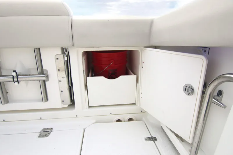 Slide: The Image of Storage compartment on a 2023 Boston Whaler 380 Outrage boat. - 7