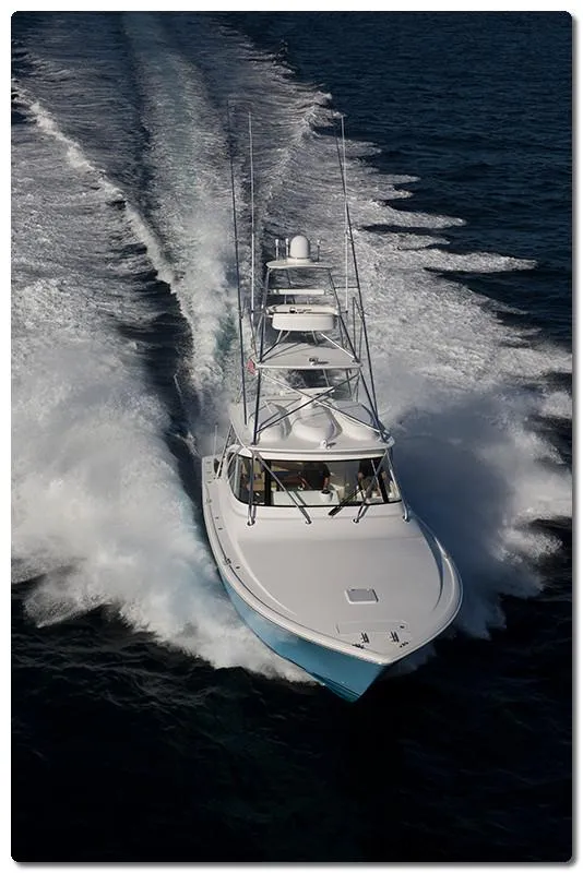 Slide: The Image of 2025 Viking 44 Open Express yacht cruising on the ocean. - 1