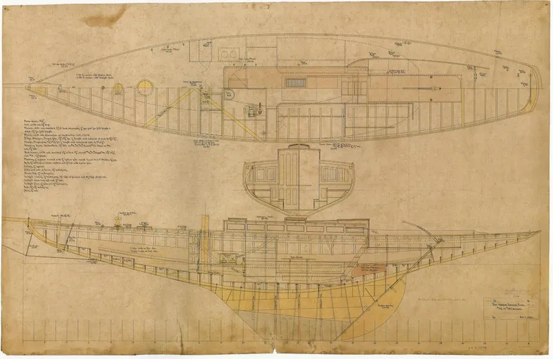 Slide: The Image of Blueprint of 1903 Herreshoff Bar Harbor 31 sailboat, detailed design and layout. - 10