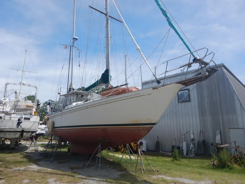 Slide: The Image of 1983 Whitby 42 sailboat on stands for maintenance. - 8