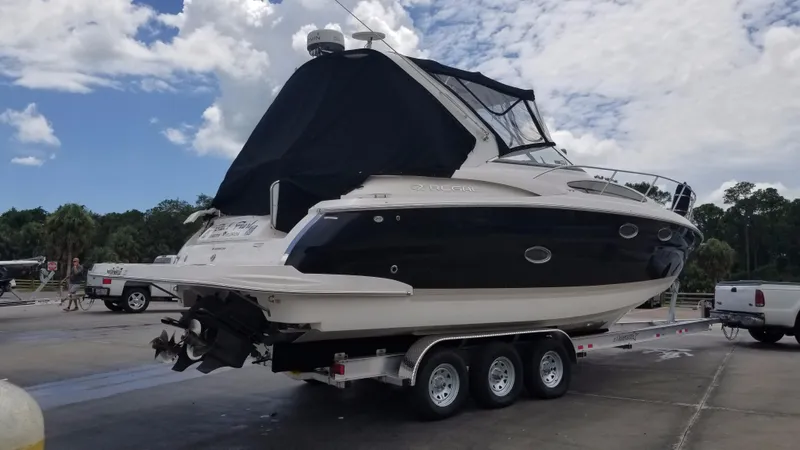 Slide: The Image of 2013 Regal 35 Express Cruiser on a trailer, ready for transport. - 37