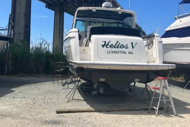 Slide: The Image of 1995 Tiara Yachts 3500 Express boat named Helios V in dry dock, Lexington, MA. - 39