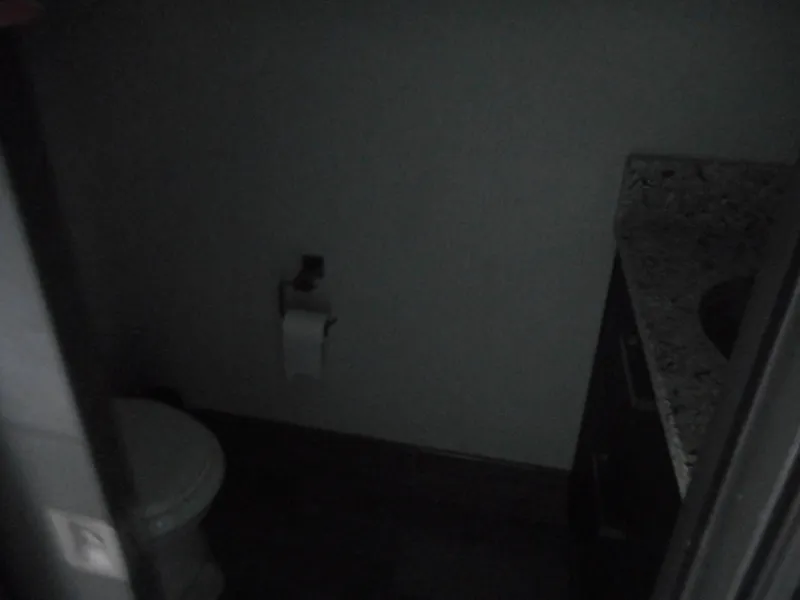Slide: The Image of Dimly lit bathroom with toilet, granite countertop, and toilet paper holder. Adonia Liquidity Trip 5, 2017. - 13