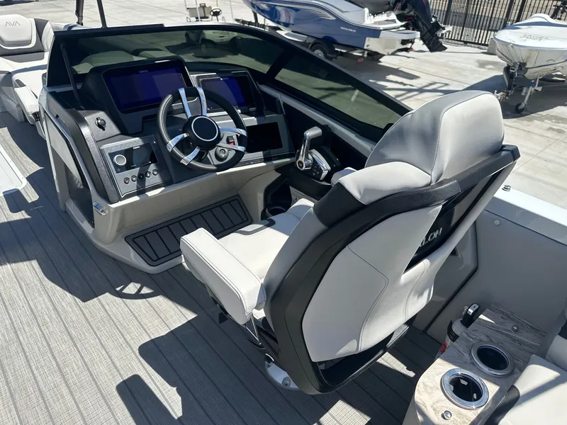 Slide: The Image of Interior of 2021 Monterey M6 boat with sleek design features. - 9