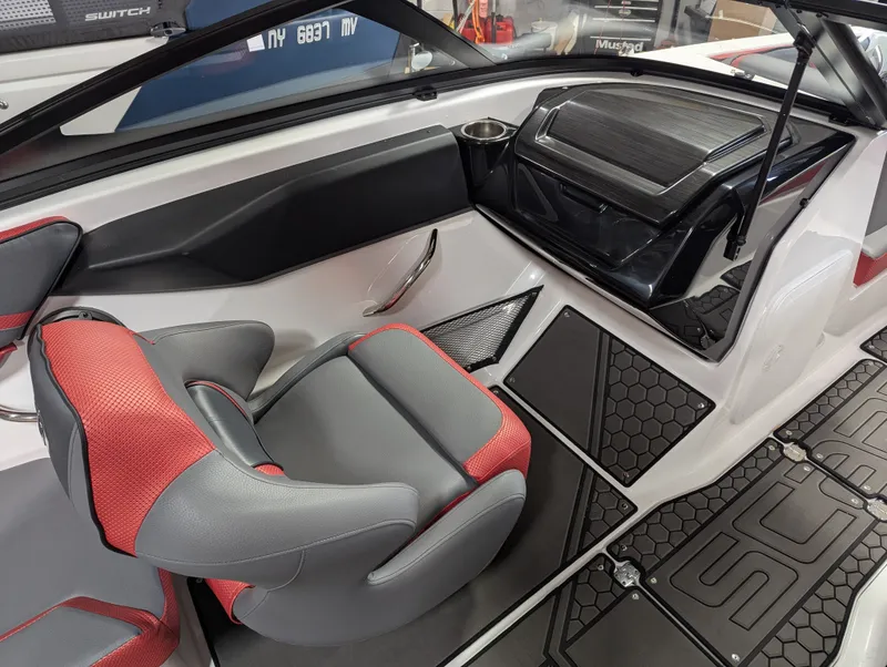 Slide: The Image of Interior of 2025 Scarab 215LX with red and gray seating. - 6