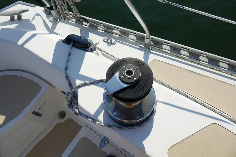 Slide: The Image of Sailboat deck with winch and ropes, Nordic 40, 1989 model. - 11