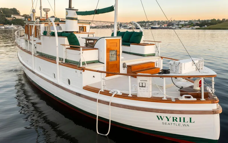 Slide: The Image of Vintage 1931 Boeing Custom yacht "Wyrill" on calm water, Seattle, WA. - 15