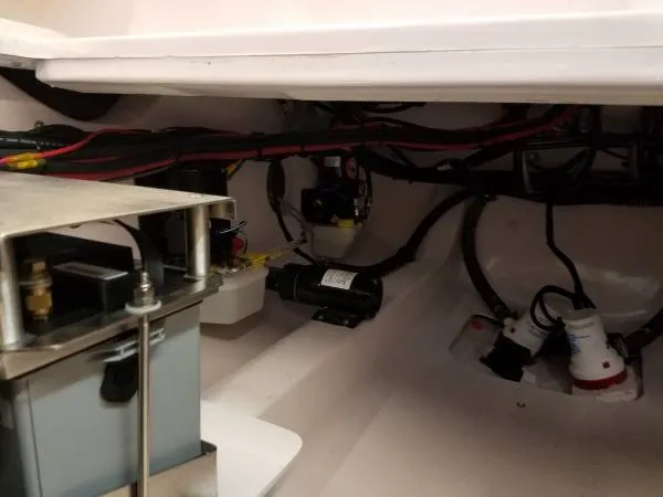 Slide: The Image of 2017 Sonic Center Console High Performance Sport Fish boat interior wiring and components. - 10