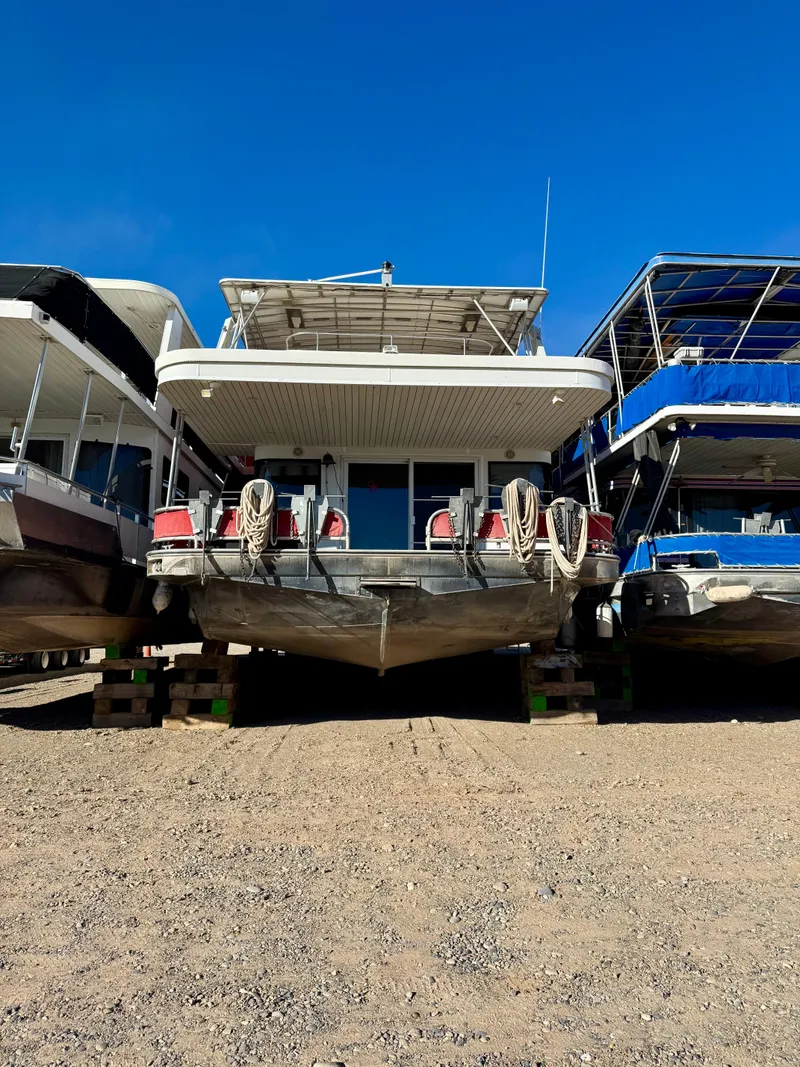 Slide: The Image of 2008 Sumerset Waterways Houseboat on land, Red Rocks Trip #2, clear sky. - 31