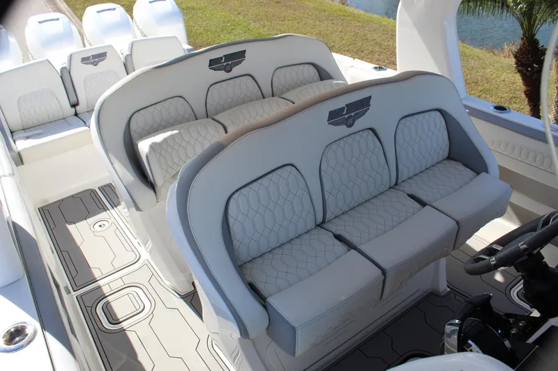Slide: The Image of 2019 Deep Impact 399 Sport boat interior with luxurious seating and modern design. - 42