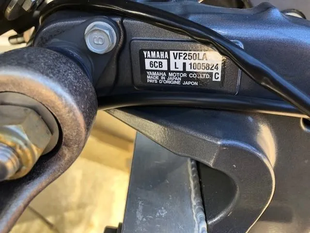 Slide: The Image of Close-up of Yamaha VF250LA engine label on a 2013 South Bay 726 CR. - 22
