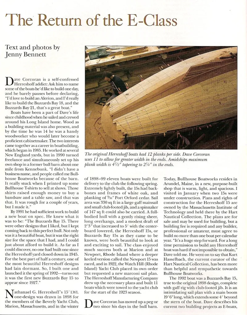 Slide: The Image of Article on Herreshoff Watch Hill 15, 1994, featuring boat restoration and craftsmanship insights. - 10
