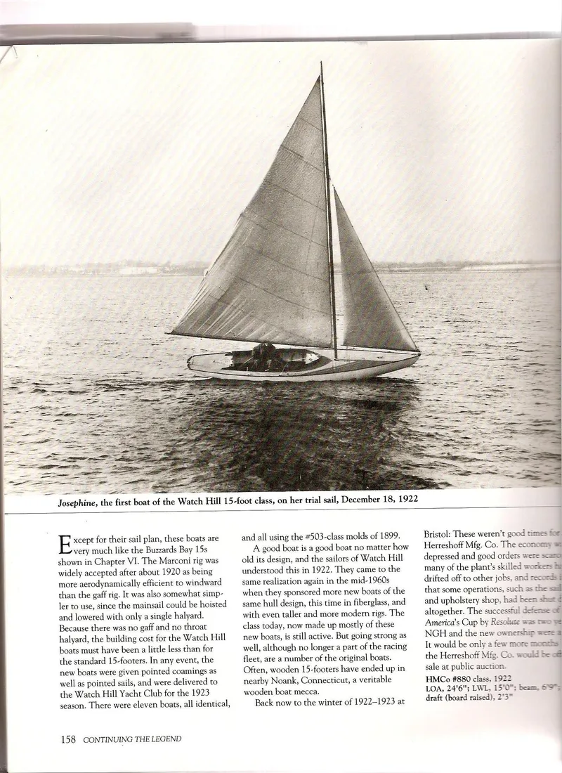 Slide: The Image of Sailing boat "Josephine," Herreshoff Watch Hill 15, on water, vintage style, December 18, 1923. - 12