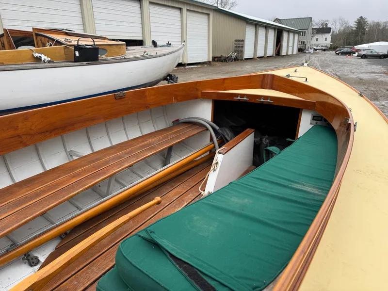 Slide: The Image of Herreshoff Watch Hill 15 sailboat, 1994 model, with wooden interior and green cushions. - 17