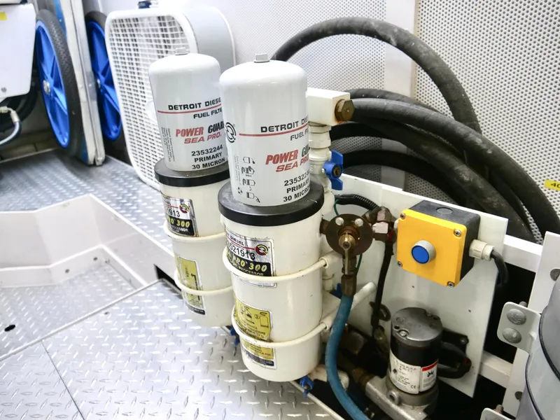 Slide: The Image of Engine room of 2000 Westport 112 yacht with Detroit Diesel fuel filters. - 45