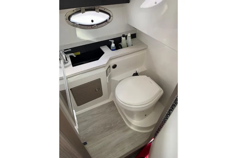 Slide: The Image of 2019 Formula 330 Crossover Bowrider engine compartment with dual V8 engines. - 16