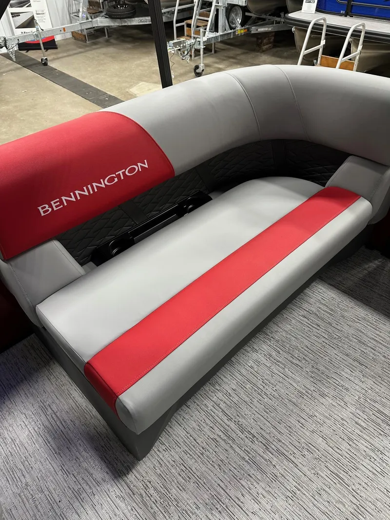 Slide: The Image of 2025 Bennington 21 SSR Quad Bench with red and gray upholstery in stock. - 33
