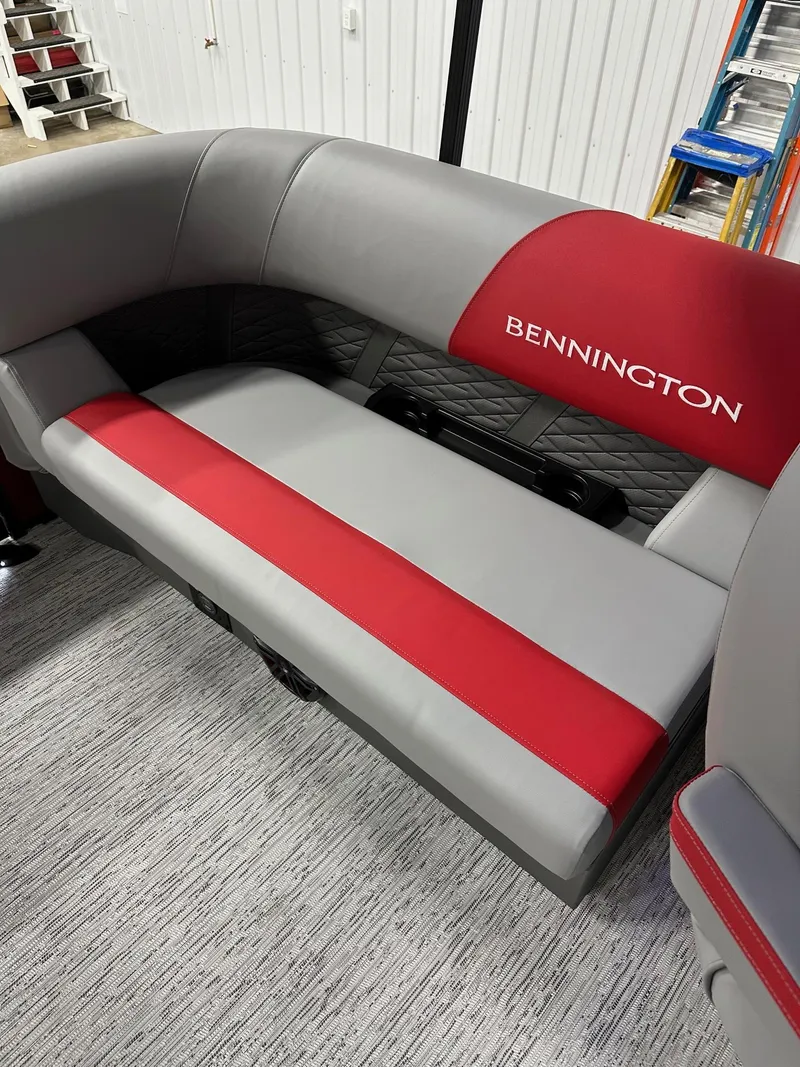 Slide: The Image of 2025 Bennington 21 SSR Quad Bench with red and gray upholstery in stock. - 34