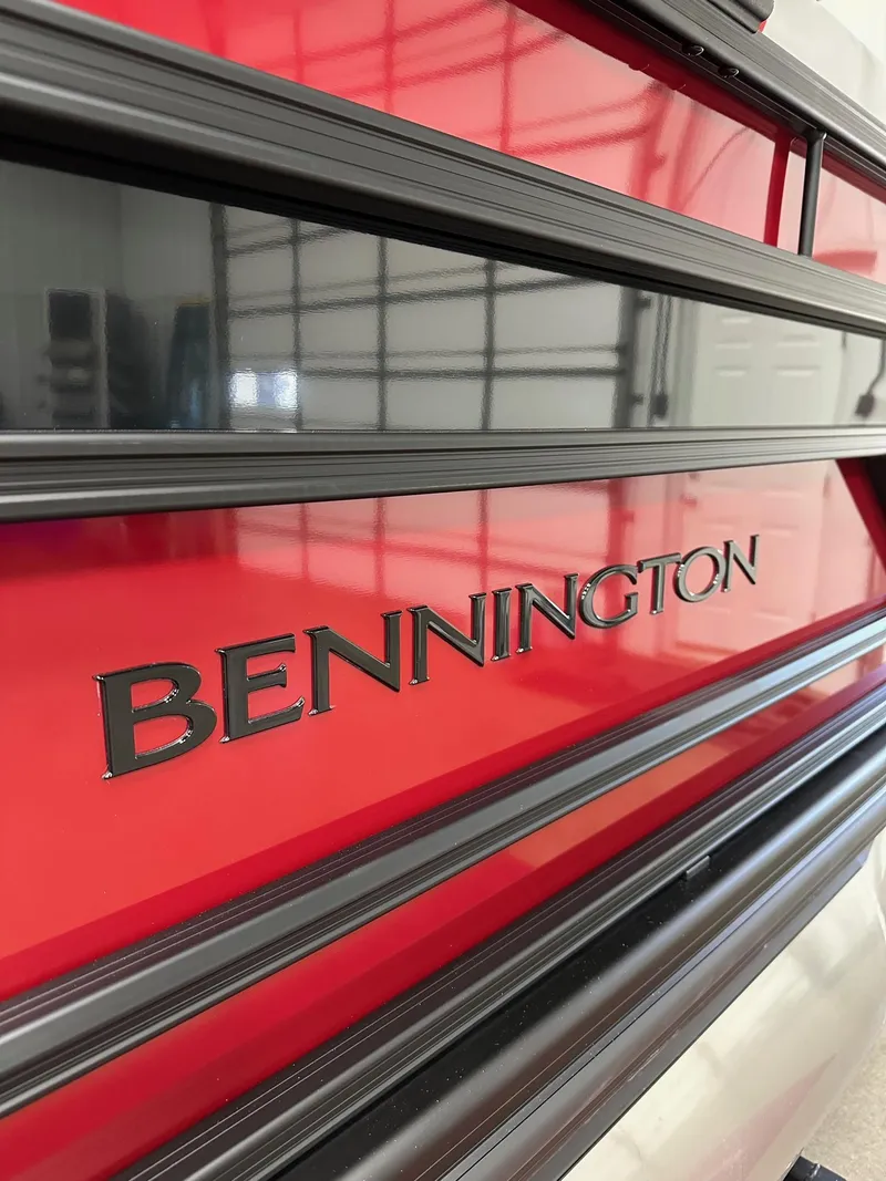 Slide: The Image of 2025 Bennington 21 SSR Quad Bench, red exterior detail in stock. - 4