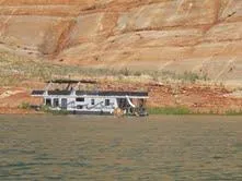 Slide: The Image of Houseboat on a lake near rocky cliffs, Sumerset Stargazer Trip 10, 2009 model. - 3