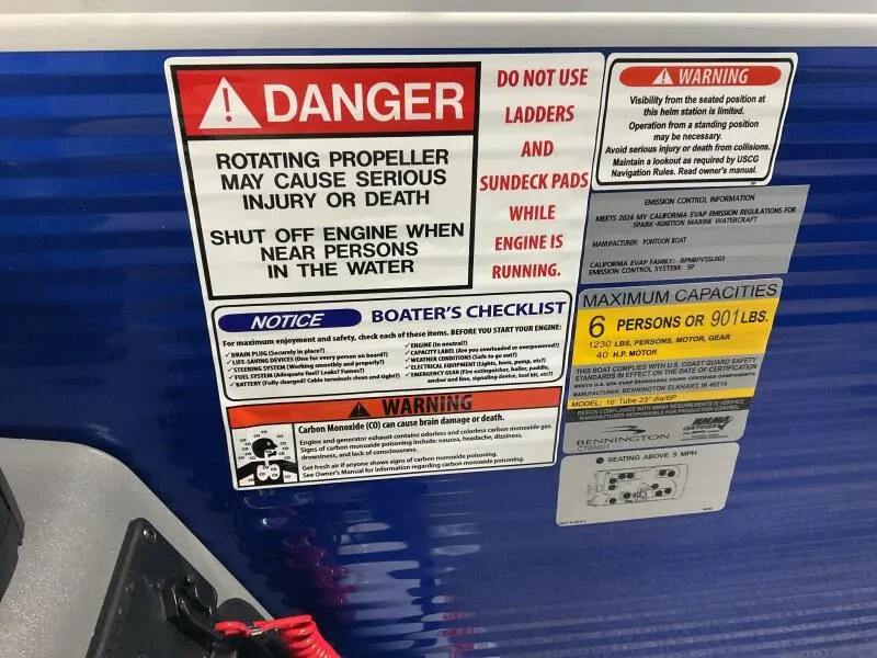Slide: The Image of Safety warnings and capacity limits on a 2025 Bennington 168 SL boat. - 29