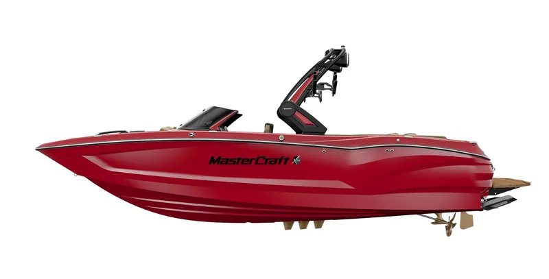 Slide: The Image of 2023 MasterCraft X24 red wakeboard boat with sleek design and modern features. - 18