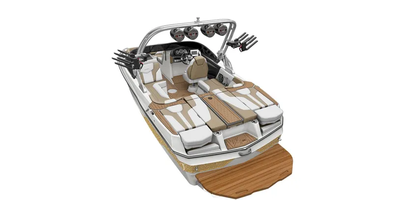 Slide: The Image of 2023 MasterCraft XT20 boat with luxurious seating and advanced wakeboard tower. - 24