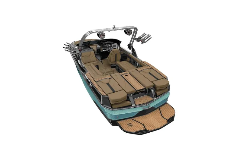 Slide: The Image of 2023 MasterCraft XT22 boat with spacious seating and modern design. - 23
