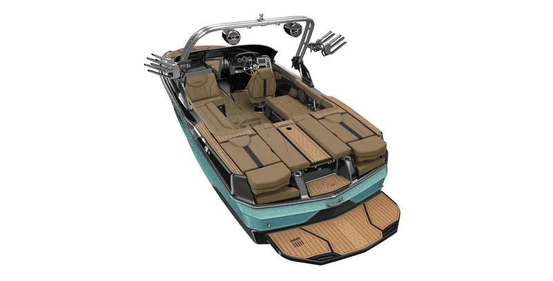 Slide: The Image of 2023 MasterCraft XT22 boat with spacious seating and modern design. - 24