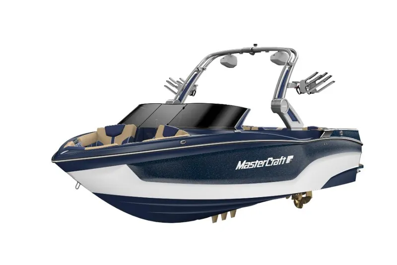 Slide: The Image of 2023 MasterCraft XT22 boat with sleek design and advanced features. - 25