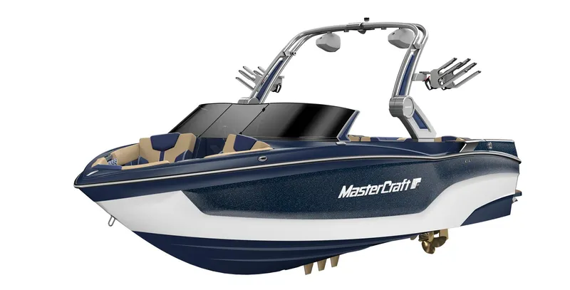 Slide: The Image of 2023 MasterCraft XT22 boat with sleek design and advanced features. - 26