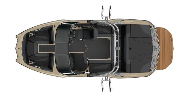 Slide: The Image of 2023 MasterCraft NXT20 boat, top view, beige and black interior. - 24