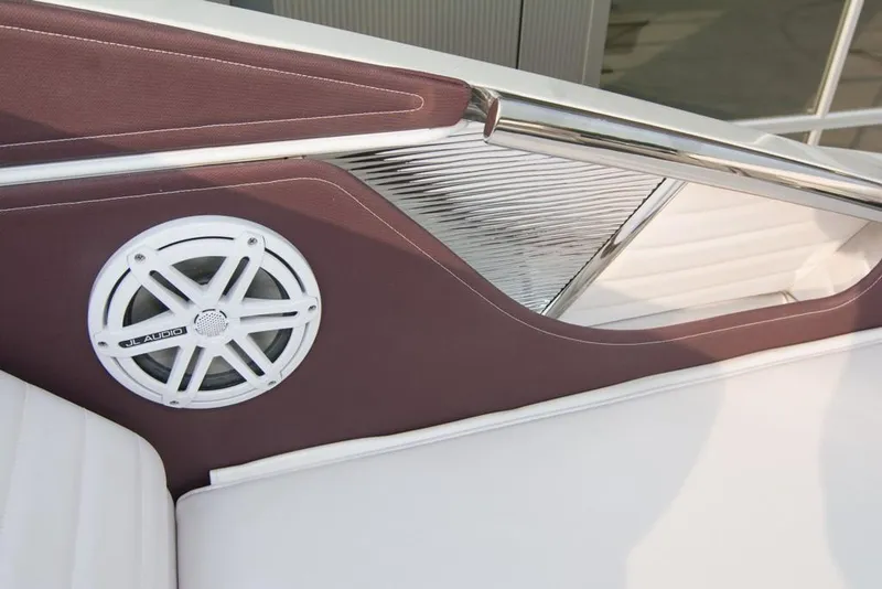 Slide: The Image of Close-up of 2019 Donzi 41 GT boat interior with speaker and white seating. - 11