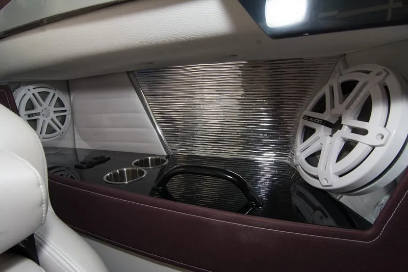 Slide: The Image of Interior of 2019 Donzi 41 GT boat with speakers and cup holders. - 37