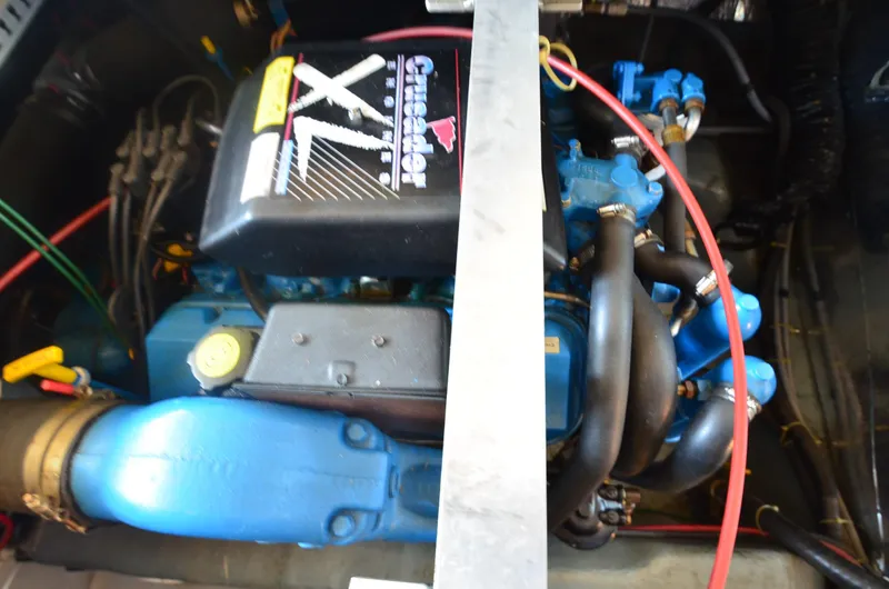 Slide: The Image of 1995 Carver 370 Voyager engine compartment with Crusader XL engine. - 24