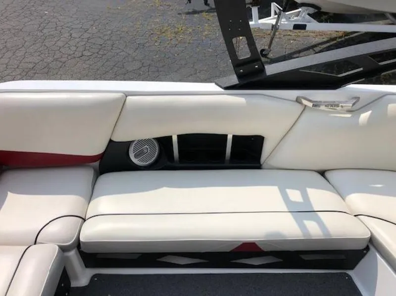 Slide: The Image of Interior seating of 2012 Axis Wake Research A-22 boat with white upholstery. - 32