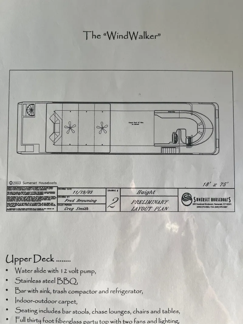 Slide: The Image of 2004 Sumerset Wind Walker houseboat layout with upper deck features and amenities. - 16