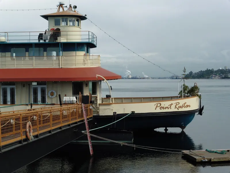 Slide: The Image of 1936 Custom Ferry Point Ruston docked by the waterfront. - 14