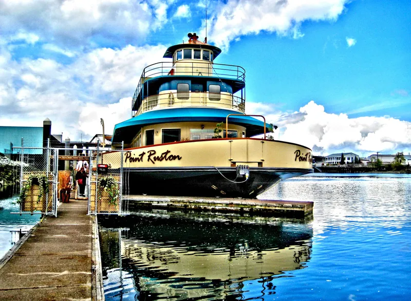 Slide: The Image of 1936 Custom Ferry Point Ruston docked on a sunny day. - 5