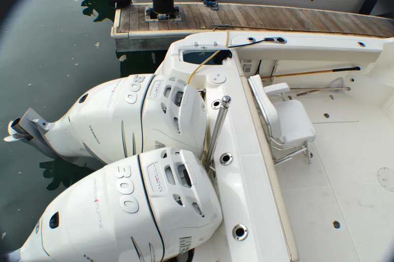 Slide: The Image of Boston Whaler 315 Conquest 2016 boat interior with mounted Fusion speakers. - 10