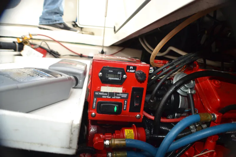 Slide: The Image of 2016 Boston Whaler 315 Conquest with twin 300 horsepower engines at dock. - 12