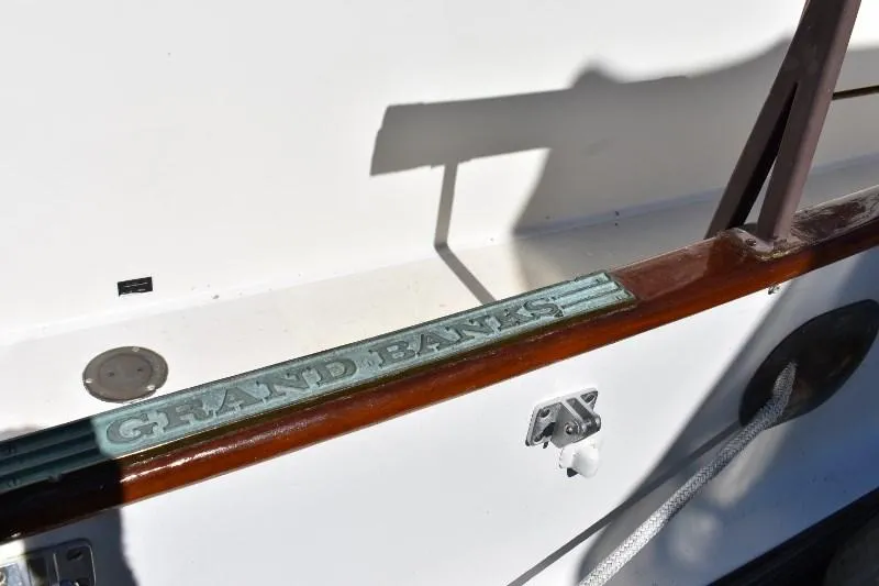 Slide: The Image of Grand Banks 49 Motoryacht 1985, close-up of nameplate. - 7